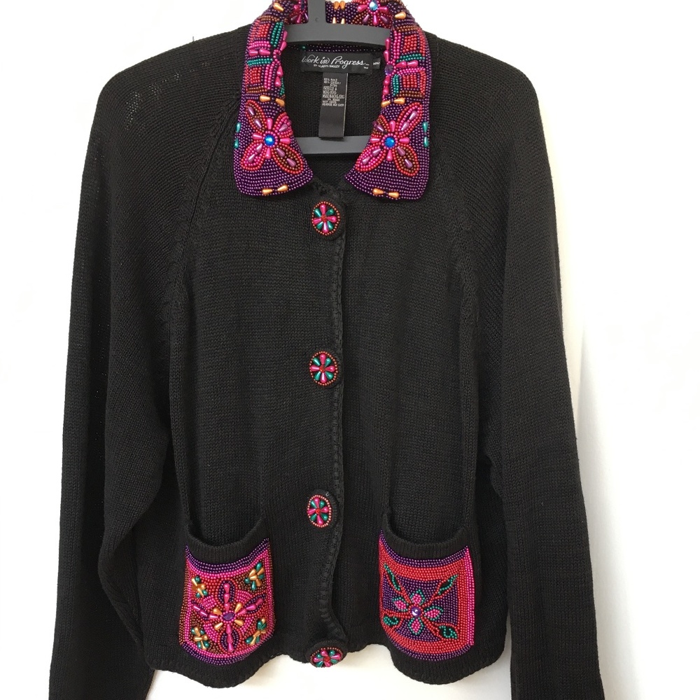 Gladys Bagley Work in Progress Sweater Cardigan Beaded M